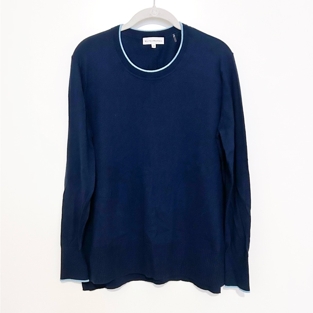 White + Warren Tipped Crewneck Sweater